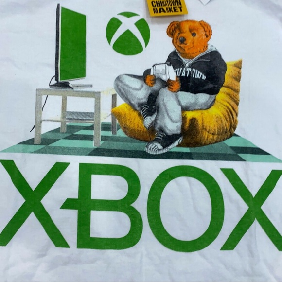 Used Men’s Size Small X-Box Game Gear Graphic Tee With Bear & Logo Prints White - Picture 3 of 9